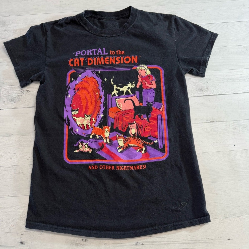 Steven Rhodes "Portal to the Cat Dimension and Other Nightmares" shirt men small